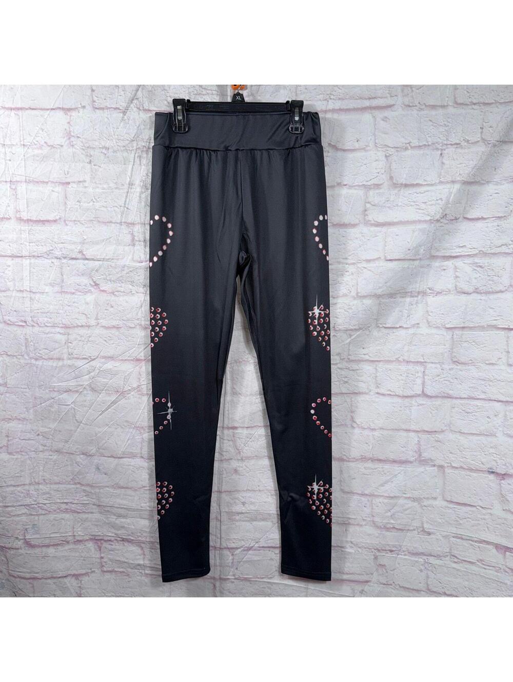 Women’s Black Heart Print Leggings Size Small